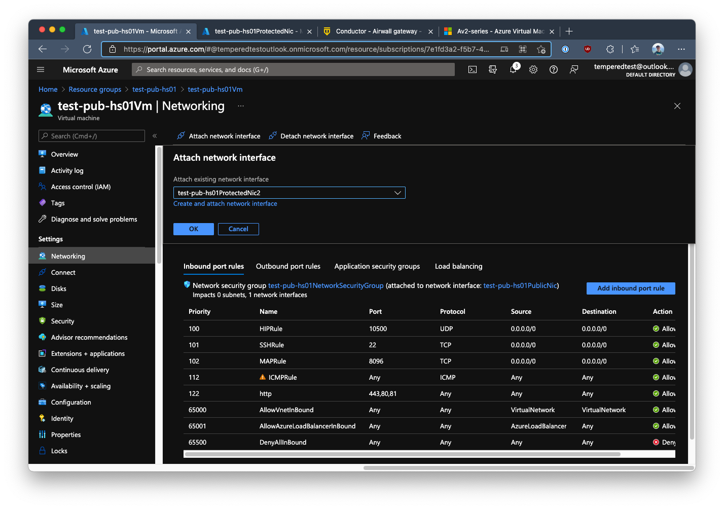 In your Azure VM, attach the new network object