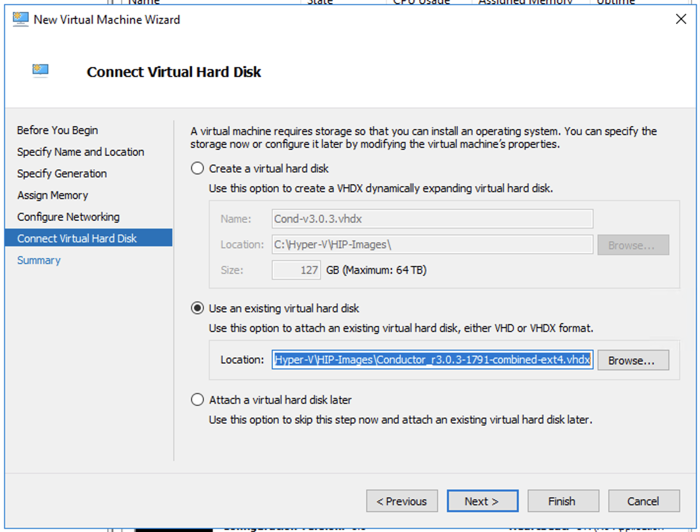 Connect a Virtual Hard disk