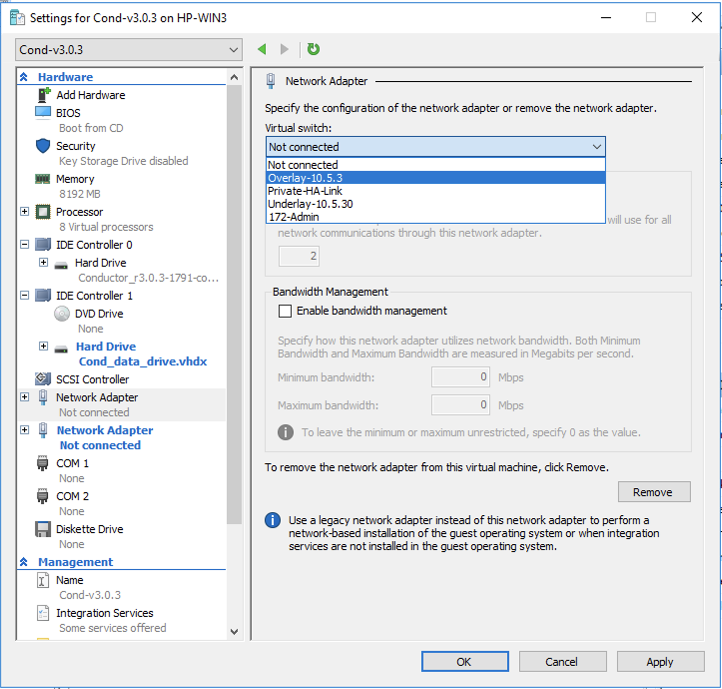 Connect the first network adapter to your overlay