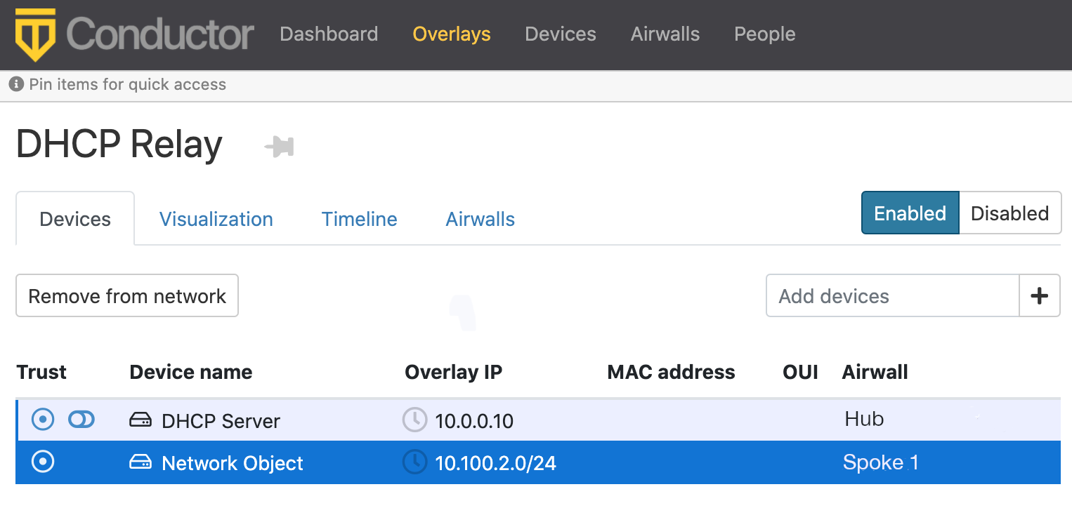 Overlay adding trust between the network object and DHCP server