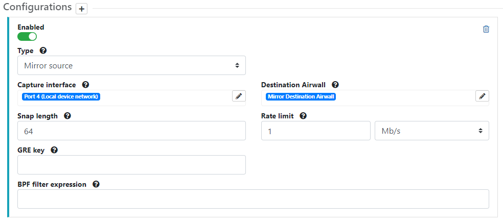 Port mirroring configuration for Mirror Source